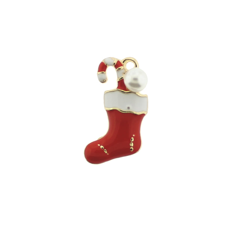 4 Christmas Stocking Gold Tone Enamel Charms - E084