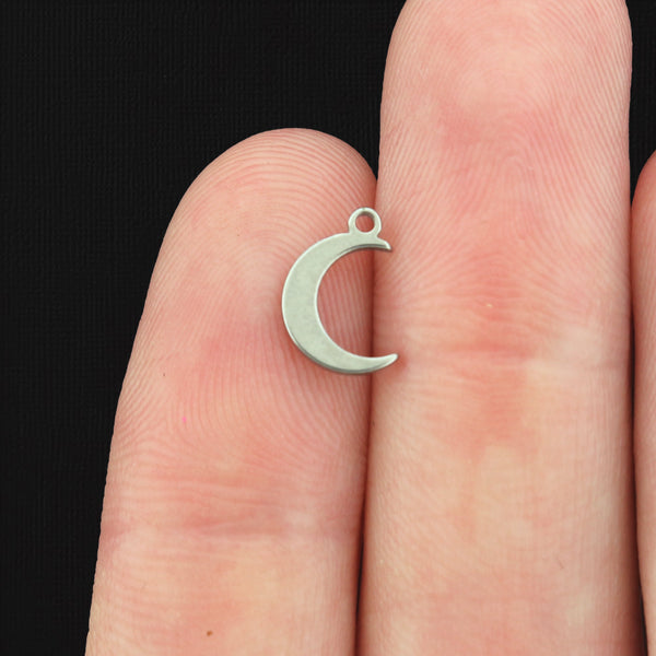 4 Crescent Moon Stainless Steel Charms 2 Sided - Choose Your Tone