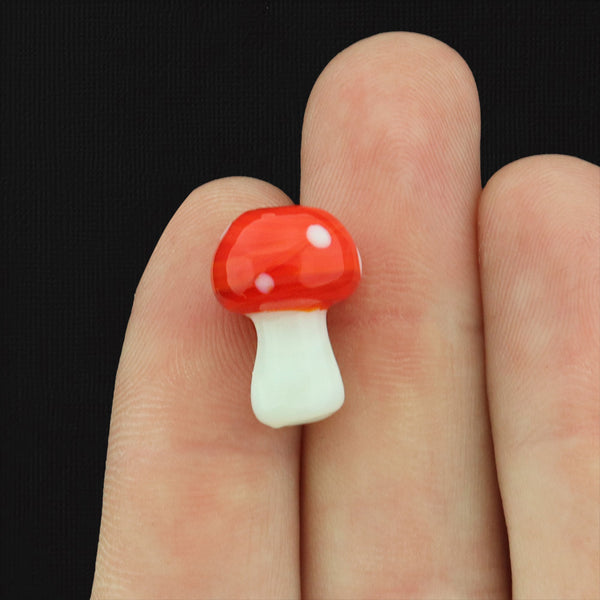 Mushroom Lampwork Glass Beads 16mm x 12mm - Red - 4 Beads - BD034