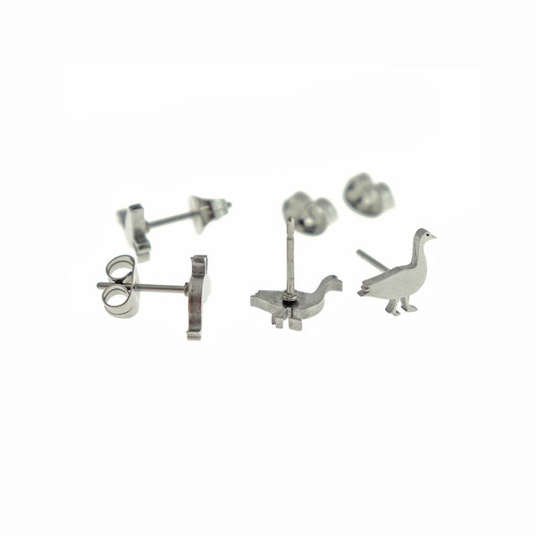 Stainless Steel Earrings - Goose Studs - 8mm x 8mm - 2 Pieces 1 Pair - ER848