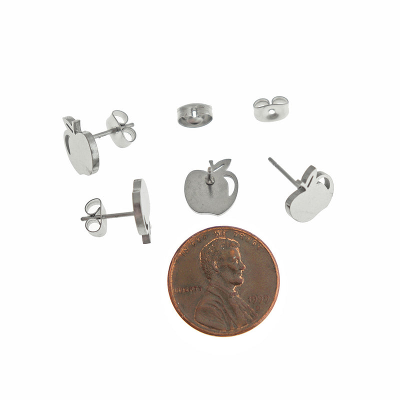 Stainless Steel Earrings - Apple Studs - 10mm x 9mm - 2 Pieces 1 Pair - ER886