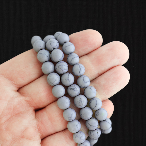 Round Glass Beads 8mm - Purple Marble - 1 Strand 51 Beads - BD2649
