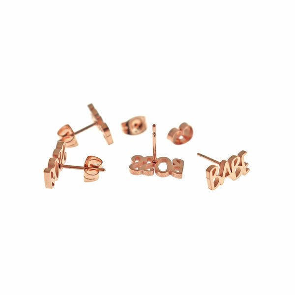 Rose Gold Tone Stainless Steel Earrings - "Boss Babe" Studs - 12mm - 2 Pieces 1 Pair - ER929