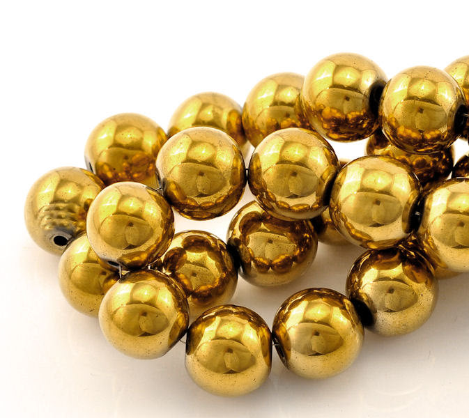 SALE 15 Gold Plated Hematite Gemstone Beads 12mm - LBD176
