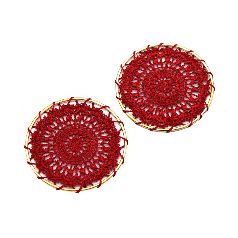 2 pendentifs dorés en dentelle tissée Rose brumeuse - TSP119