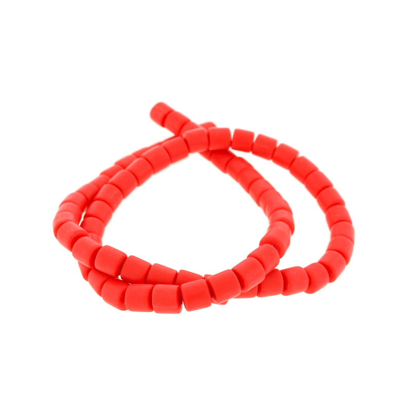 Column Polymer Clay Beads 6mm - Red - 1 Strand 63 Beads - BD721
