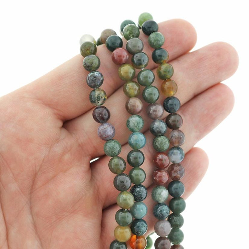 Perles rondes d'agate indienne 8 mm - Tons de terre mélangés - 1 brin 45 perles - BD224