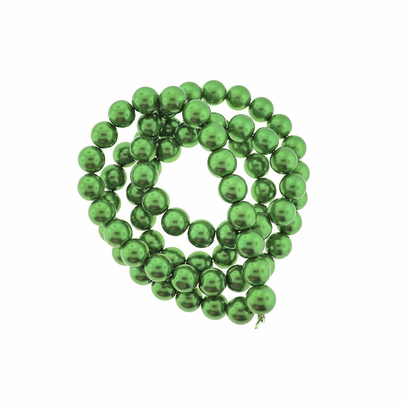 Round Glass Beads 12mm - Metallic Green - 1 Strand 76 Beads - BD2287