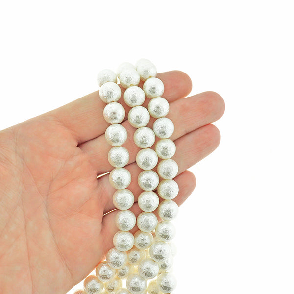 Round Natural Shell Beads 10mm - Wrinkle White - 1 Strand 20 Beads - BD2318