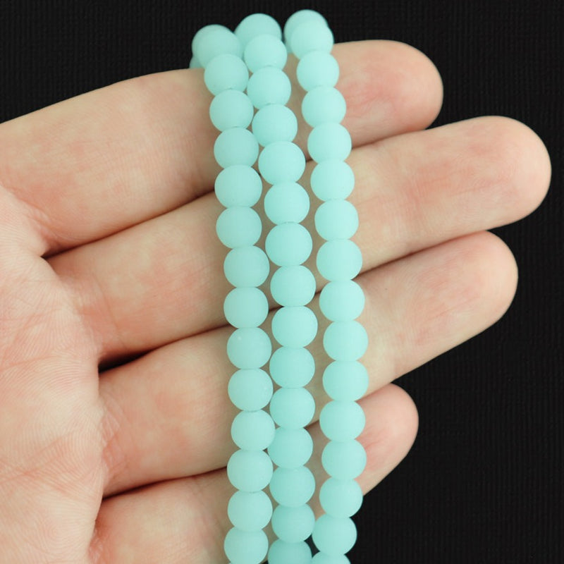 Perles rondes en verre de mer de culture 6 mm - Bleu sarcelle - 1 rang 32 perles - U235