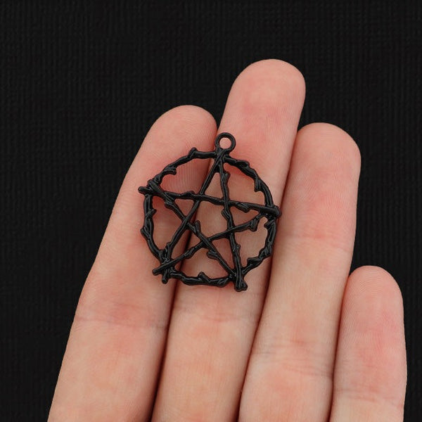 4 Pentagram Black Tone Enamel Charms 2 Sided - E1353