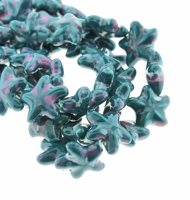 SALE Starfish Ceramic Beads 20mm x 22mm - Marbled Dark Green - 10 Beads - LBD1579
