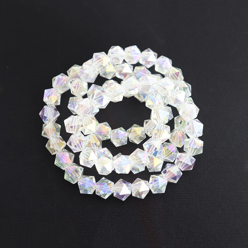 Star Cut Glass Beads 10mm x 8mm - Electroplated Clear - 1 Strand 72 Beads - BD2091