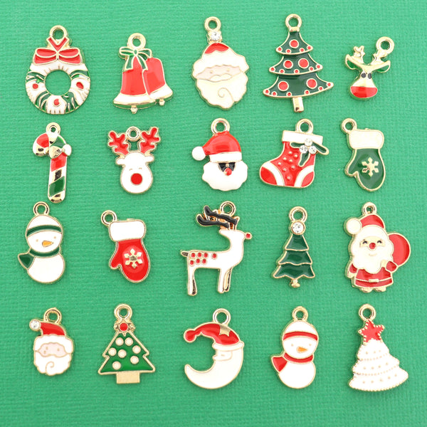 Christmas Charm Collection Enamel Gold Tone 20 Different Charms - COL112