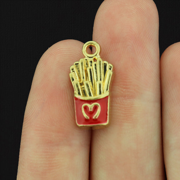 4 French Fries Gold Tone Enamel Charms - E213