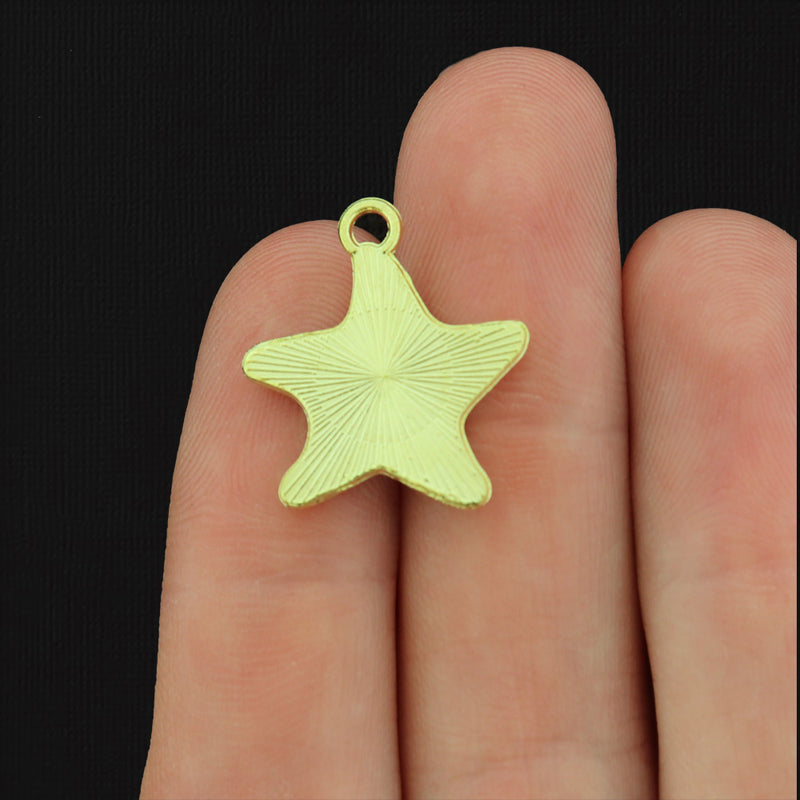 4 Pink Starfish Gold Tone Enamel Charms - E315