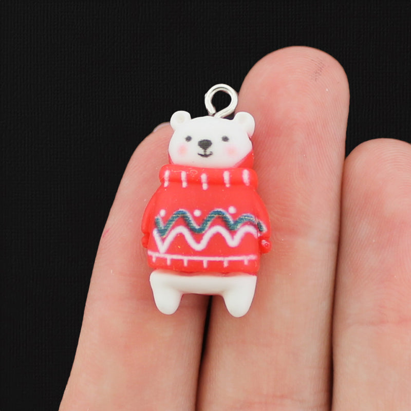 4 Christmas Sweater Bear Resin Charms - K086