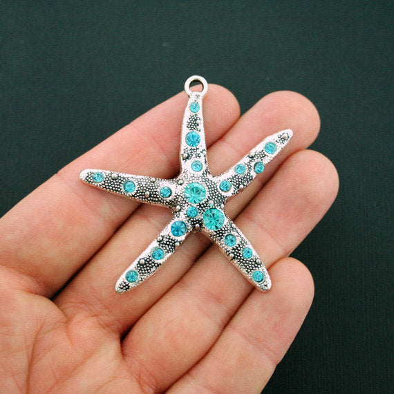 Starfish Pendant Charms Antique Silver Tone with Inlaid Rhinestones - LSC5745