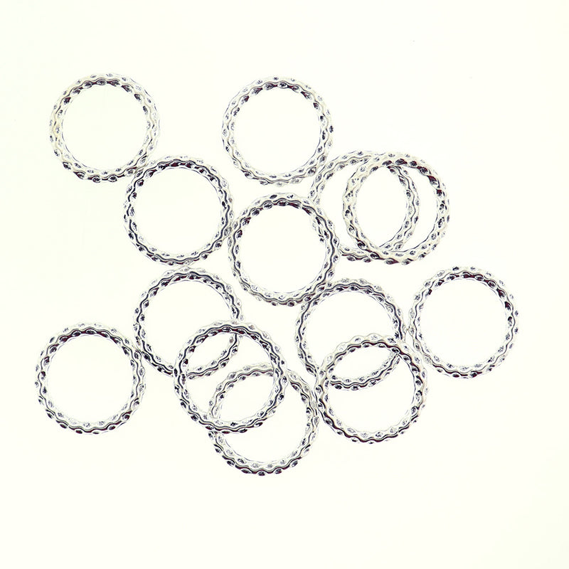10 Hammered Circle Antique Silver Tone Charms 2 Sided - SC755