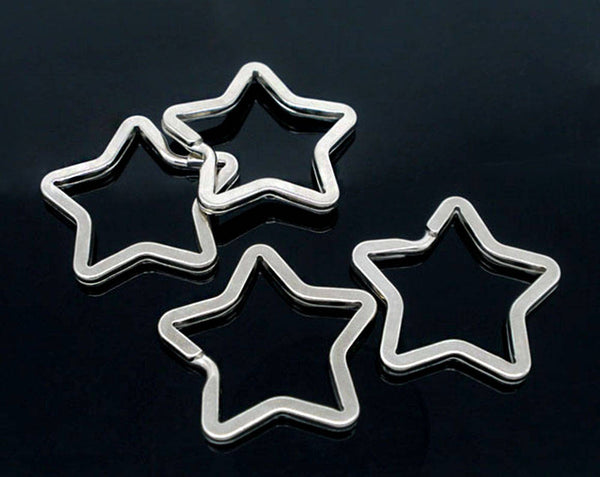 Star Silver Tone Key Rings - 34mm x 33mm - 2 Pieces - FD100