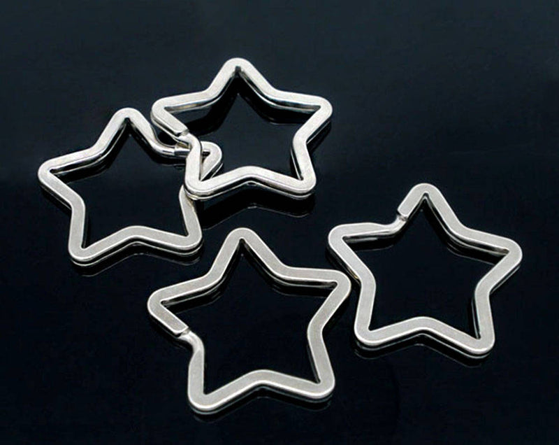 Star Silver Tone Key Rings - 34mm x 33mm - 2 Pieces - FD100