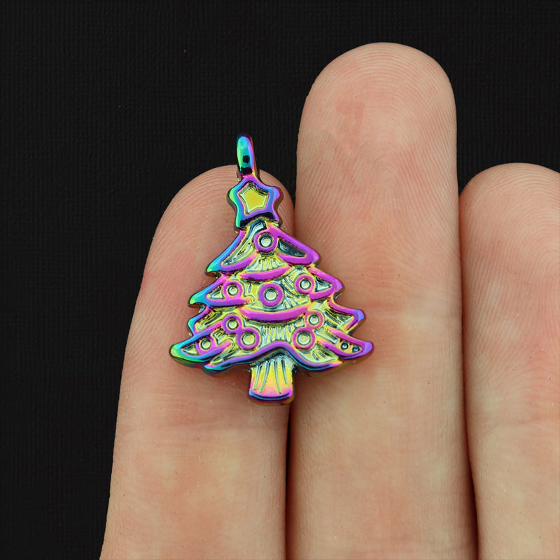 2 Christmas Tree Rainbow Electroplated Charms - XC013