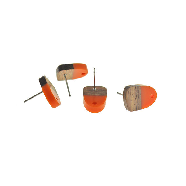 Wood Stainless Steel Earrings - Resin Half Oval Studs - Choose Your Color!