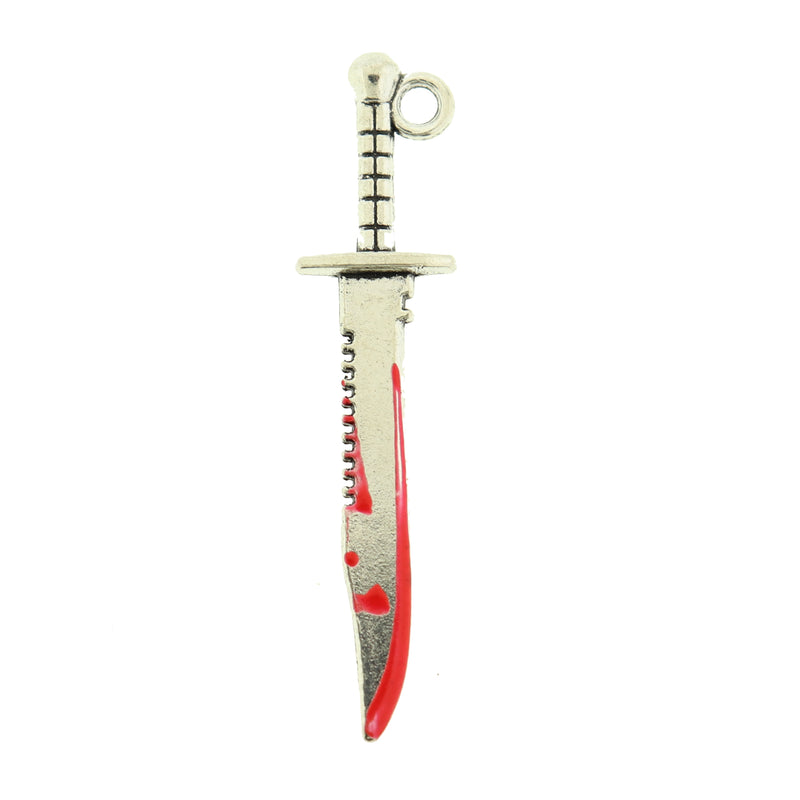 2 Bloody Knife Silver Tone Enamel Charms 2 Sided - E160