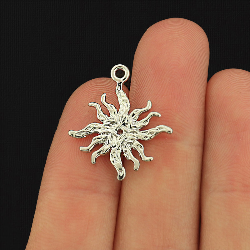 Sun Silver Tone Plated Copper Charm with Inset Rhinestone - SC948