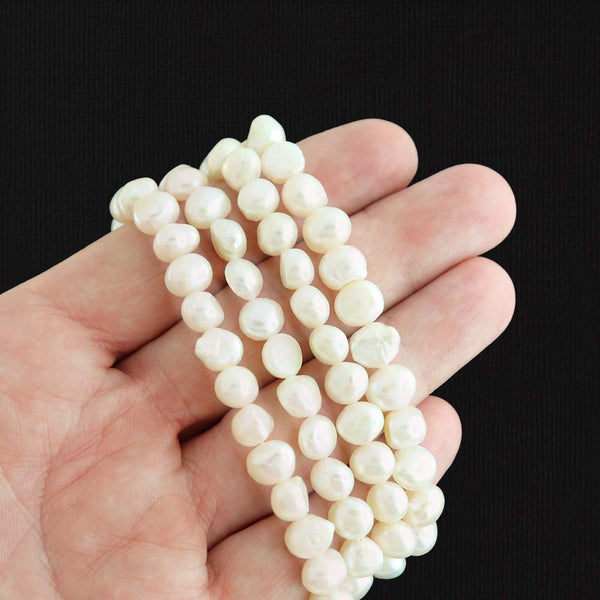 Pebble Natural Freshwater Pearl Beads 6-8mm - Pearl White - 1 Strand 56 Beads - BD734