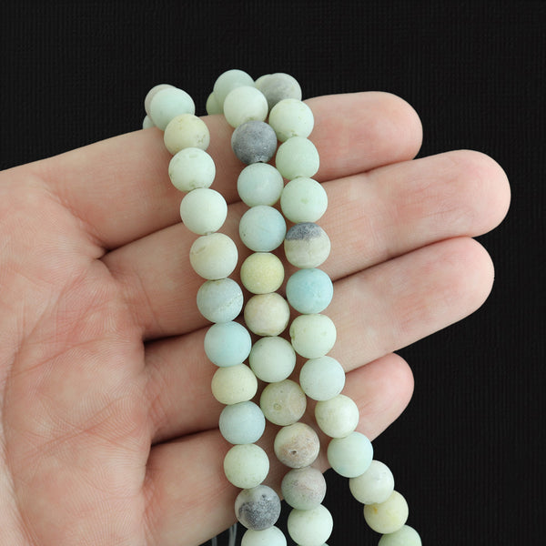Round Natural Amazonite Beads 8mm - Frosted Beach Tones - 1 Stand 47 Beads - BD1728
