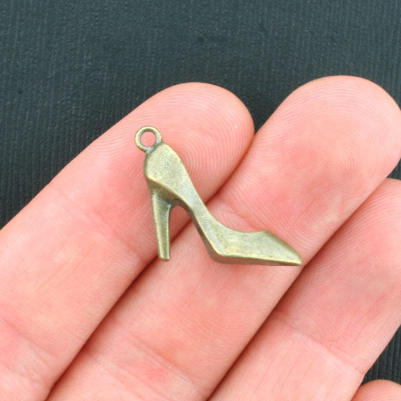 10 High Heel Shoe Antique Bronze Tone Charms 3D - BC1032