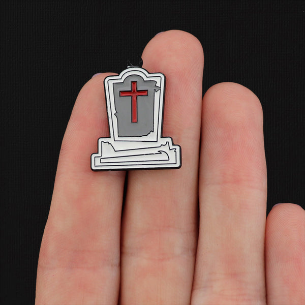 4 Tombstone Black Tone Enamel Charms - E071