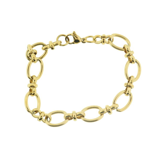 Gold Tone Stainless Steel Oval Link Chain Bracelet 7.5" - 10mm - 1 Bracelet- N056