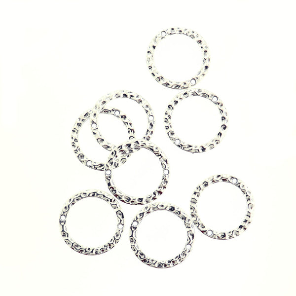10 Hammered Circle Antique Silver Tone Charms 2 Sided - SC769