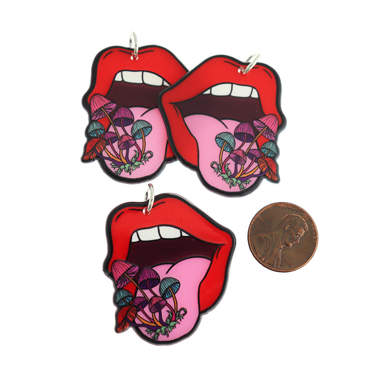 2 Mushroom on Tongue Acrylic Charms - K002