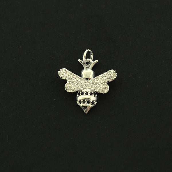 Gold Bee Charm - Honeybee Pendant - White Gold Plated - GLD505
