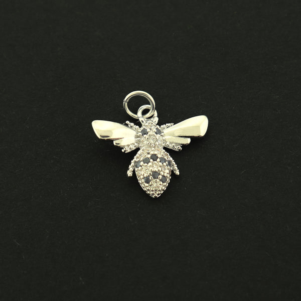 Gold Bee Charm - Honeybee Pendant - White Gold Plated - GLD506