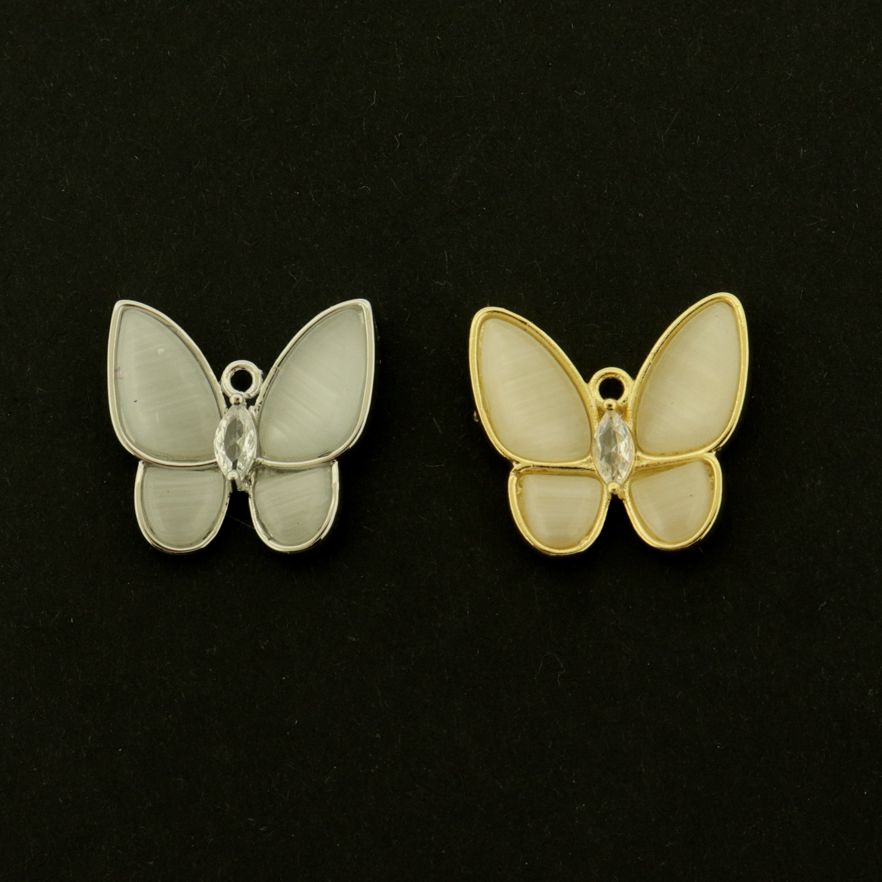 14k Gold Butterfly Charm - Cat's Eye Stone Pendant - 14k Gold Filled - Choose Your Tone!