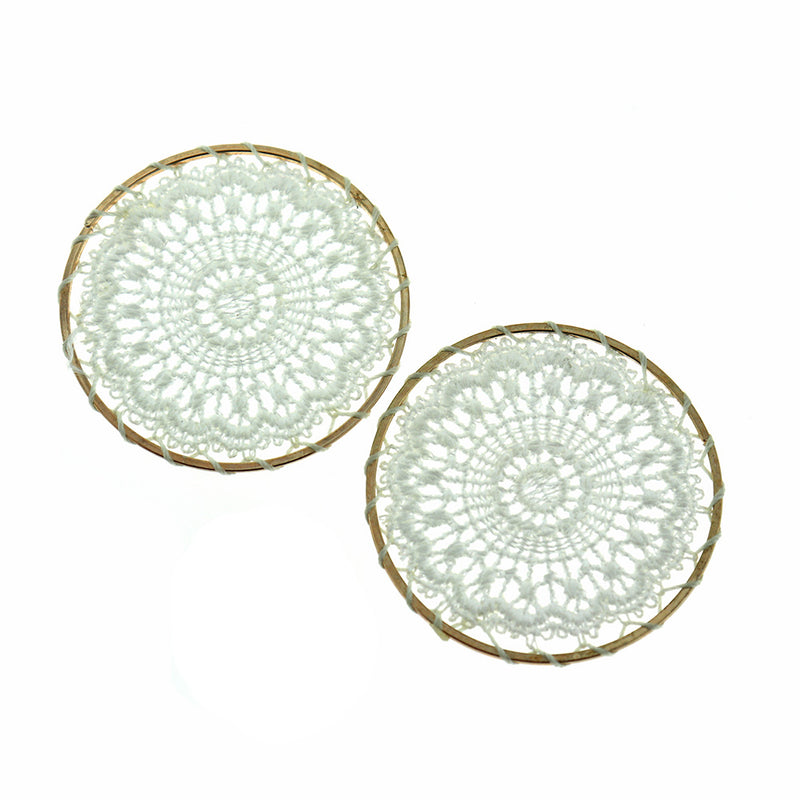 2 pendentifs dorés en dentelle tissée Rose brumeuse - TSP119