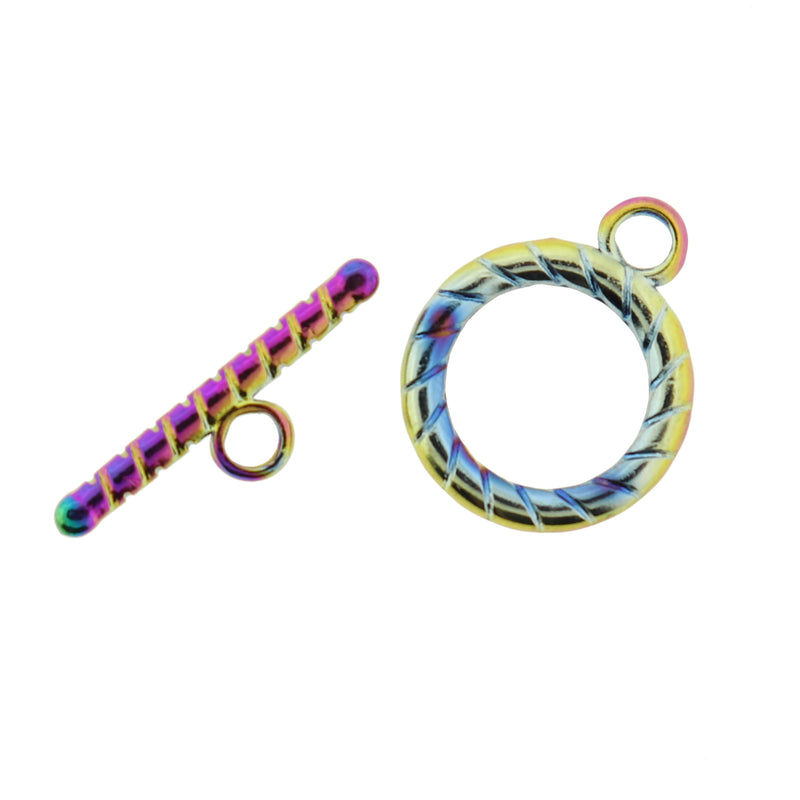 Rainbow Electroplated Stainless Steel Toggle Clasps 19mm x 15mm - 1 Set 2 Pieces - FF210