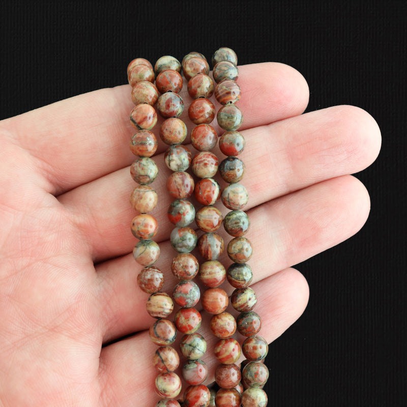 Perles rondes de jaspe bréchique naturel 6mm - Terre volcanique - 1 brin 68 perles - BD1669