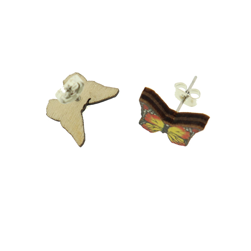 Wood Zinc Alloy Earrings - Butterfly Studs -16mm x 16mm - 2 Pieces 1 Pair - ER162