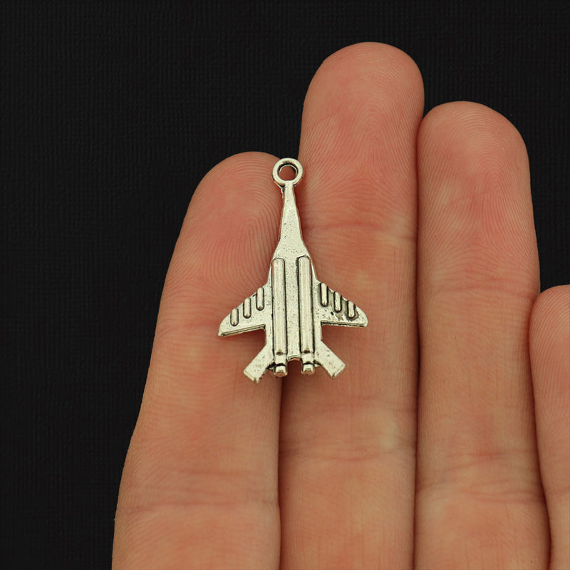 15 Airplane Jet Antique Silver Tone Charms - SC1138
