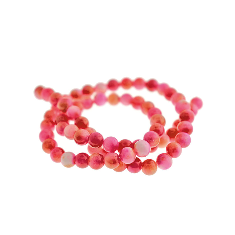 Round Natural Jade Beads 6mm - Mottled Pink and White - 1 Strand 62 Beads - BD1700