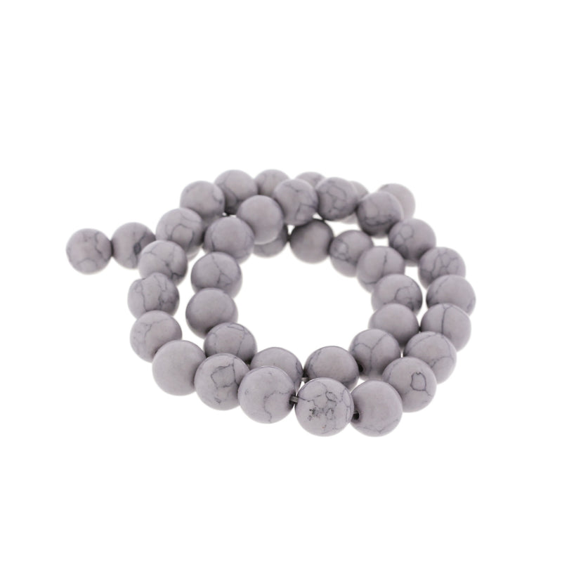 Round Imitation Gemstone Beads 10mm - Purple with Grey Marble - 1 Strand 40 Beads - BD2754