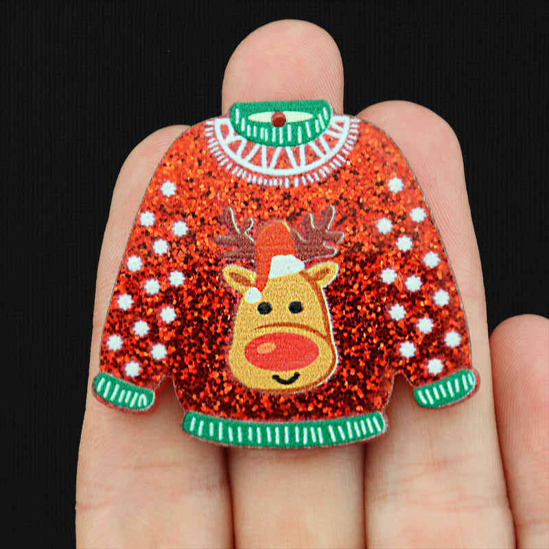 2 Reindeer Ugly Christmas Sweater Acrylic Charms - K298