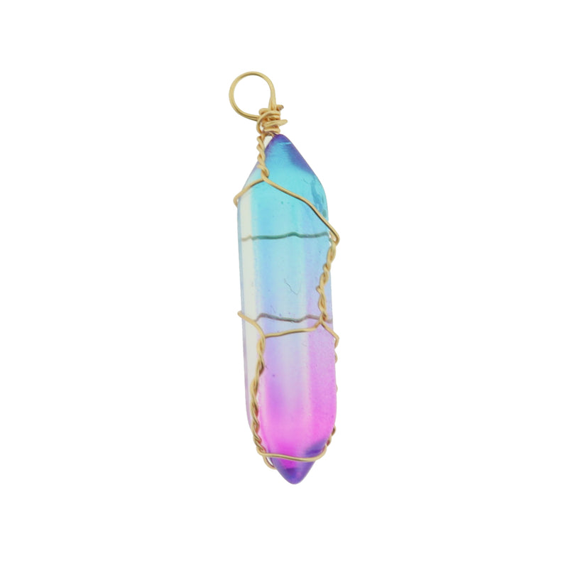 Glass Bullet Gold Tone Copper Wrapped Pendant - Z013
