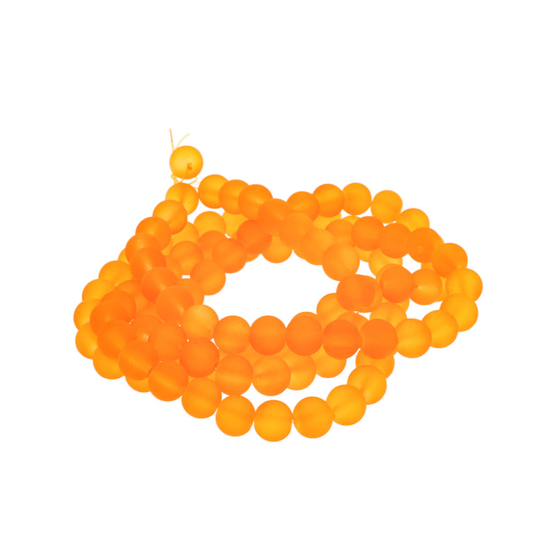 Round Glass Beads 8mm - Frosted Bright Orange - 1 Strand 99 Beads - BD947