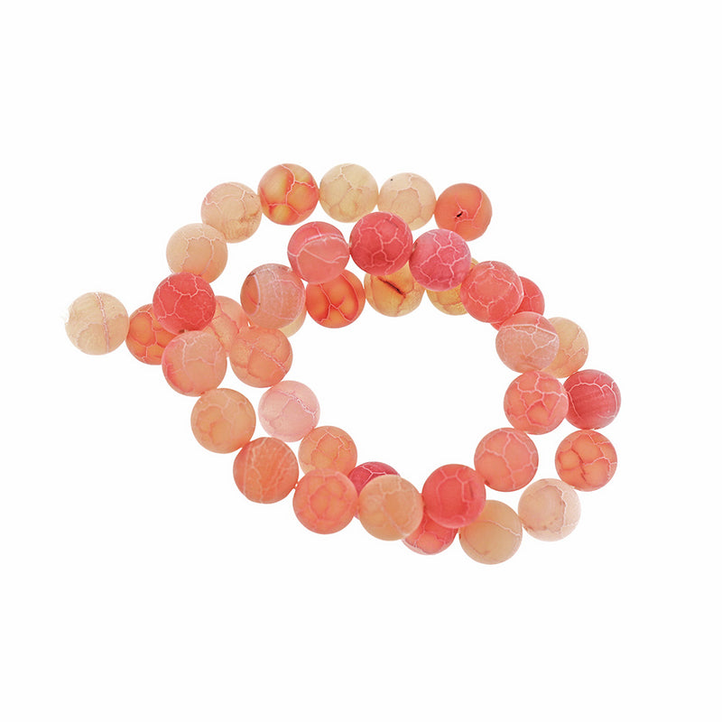 SALE Round Natural Agate Beads 10mm - Sunset Orange Weathered Crackle - 1 Strand 38 Beads - LBD2389